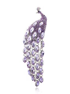 Pink Crystal Rhinestone Huge Peacock Brooch Pin